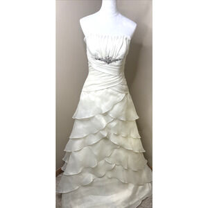 Alfred Angelo Strapless Wedding Dress Size 12 Ivory Ruffle Skirt Beaded Waist Br